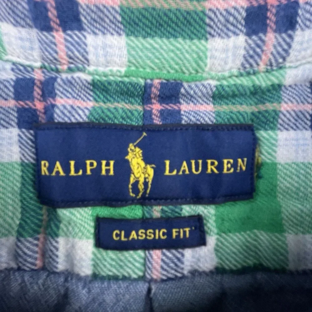 Polo Ralph Lauren Flannel Shirt Mens 2XL Green Plaid Classic Fit Preppy